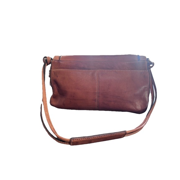 Vintage FOSSIL Cognac Leather Y2K Rare Shoulder Bag Purse With Key - Picture 4 of 6